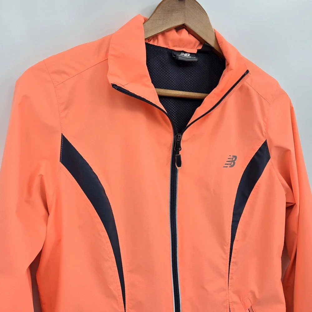 New Balance Running Windbreaker Jacket Full Zip Athletic Coral Orange Size S